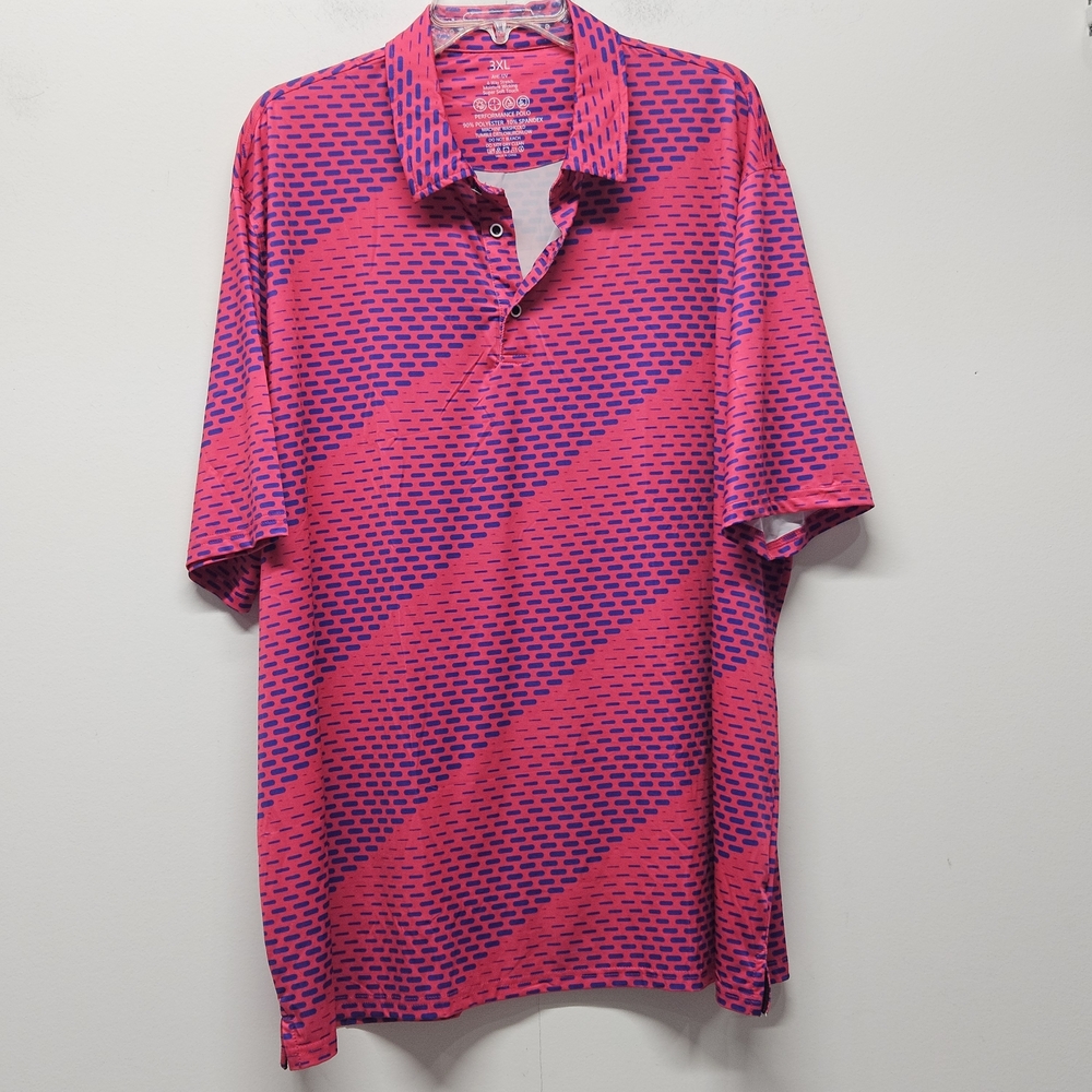 SAMERM Mens Golf Shirt Short Sleeve Print Performance Mens 3X Big Tall Pink Polo